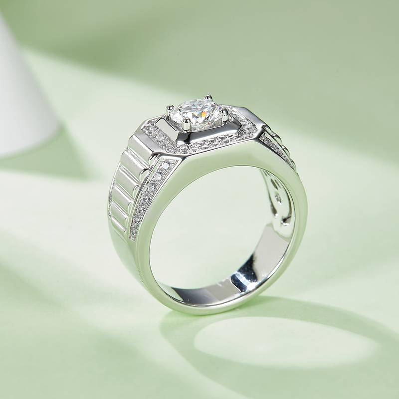 志安款S925银镀白金MoissaniteMen's Ring1ctD级